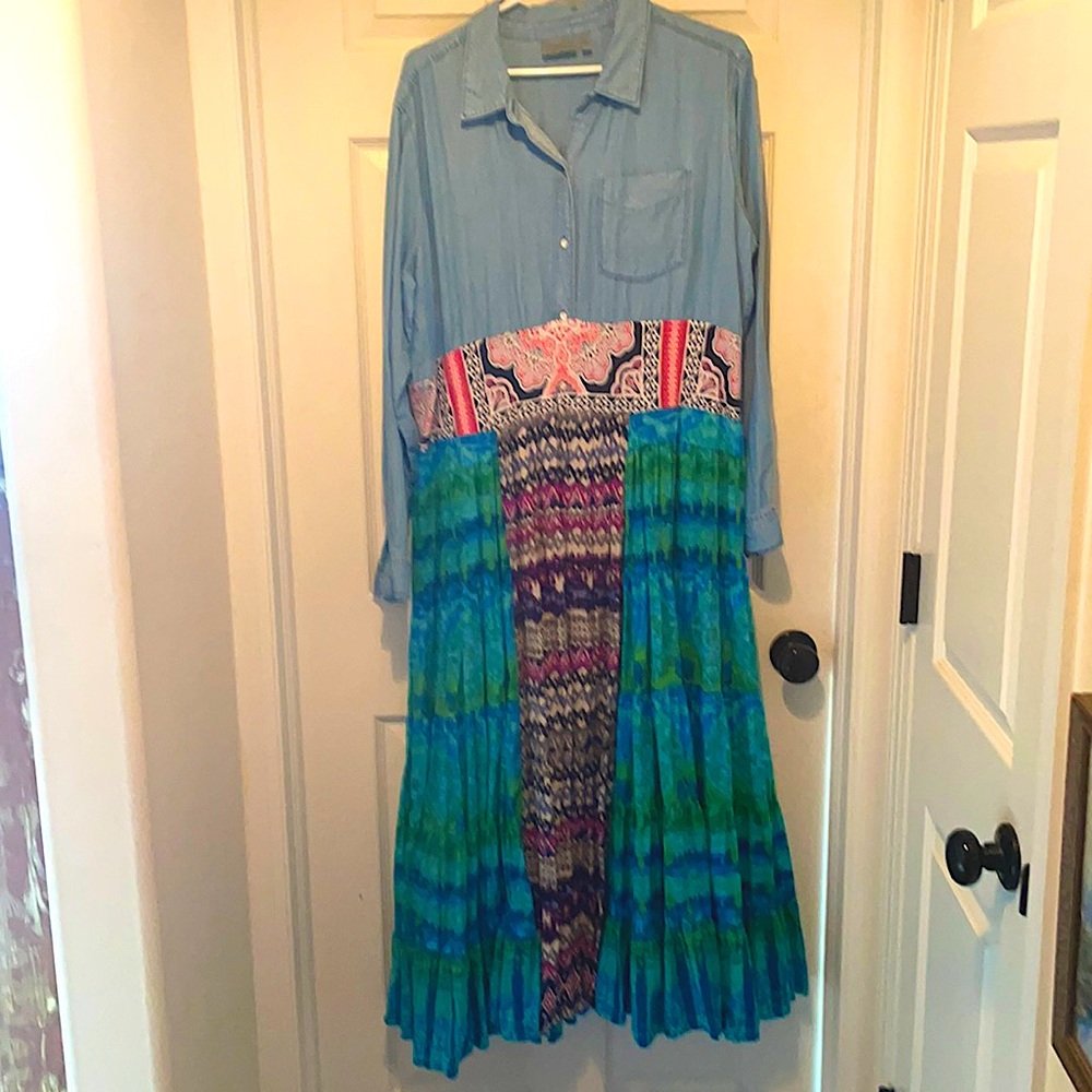 Boho upcycled maxi dress size XL
